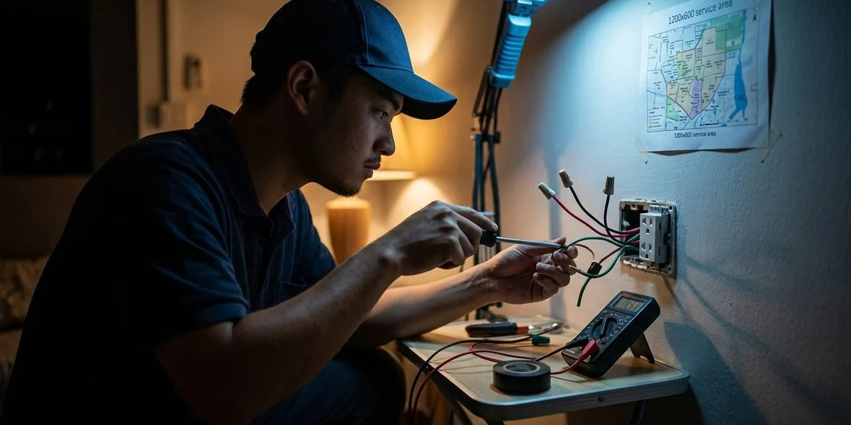 Electrician ProX technician repairing a dead 13A wall socket in a Kuala Lumpur terrace house