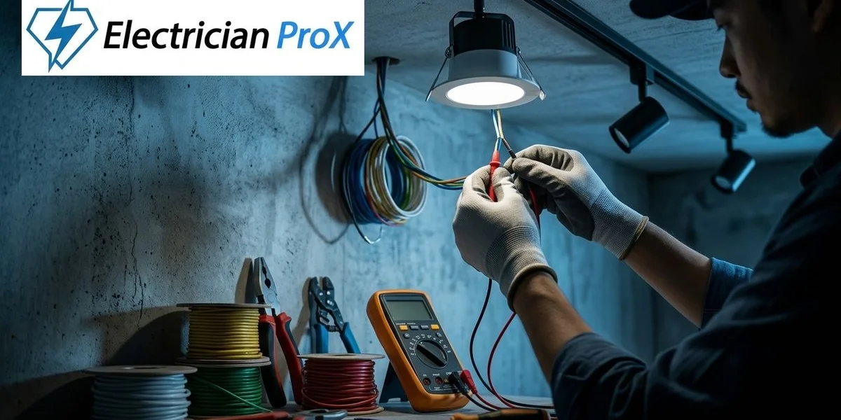 Electrician ProX technician installing LED track lighting in a Kuala Lumpur residential property